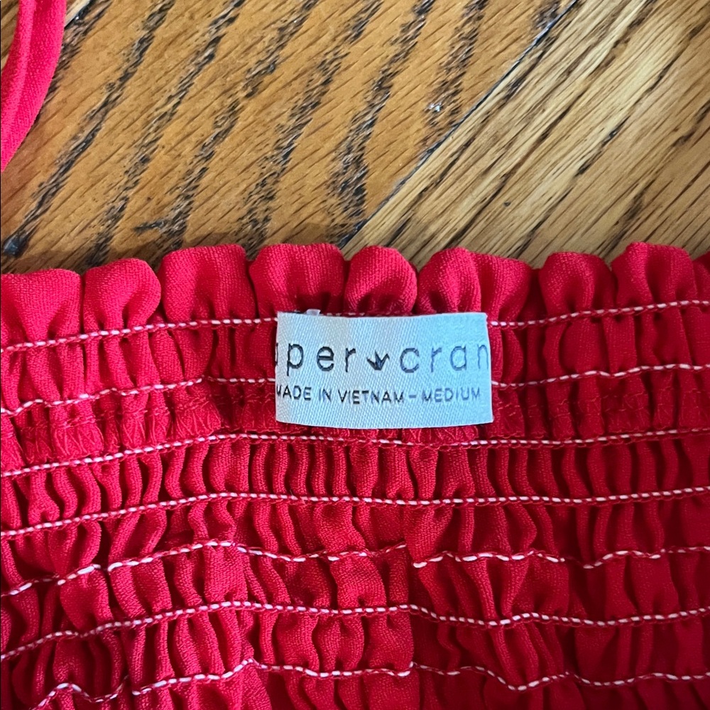 Paper Crane Red Smocked Tiered Crop Top - Picture 2 of 4